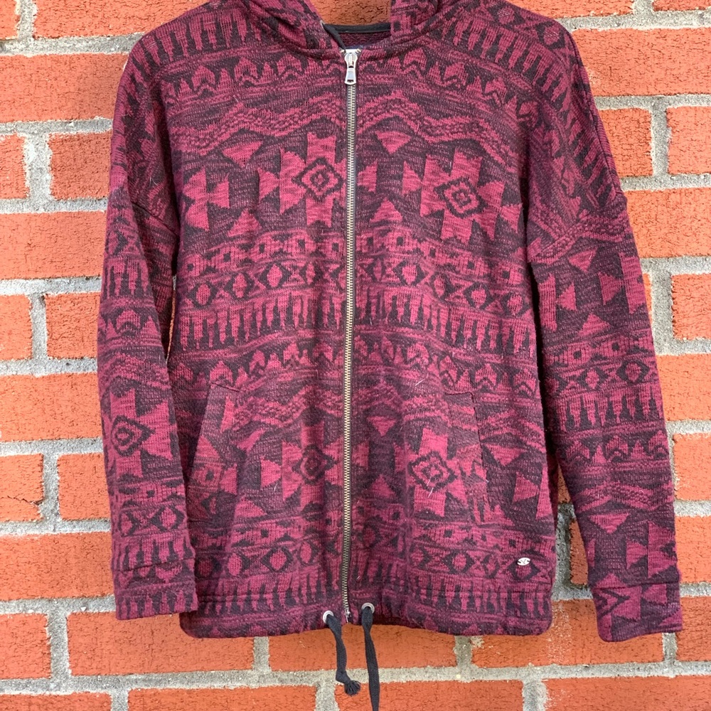 Black and red “Aztec” print zip up